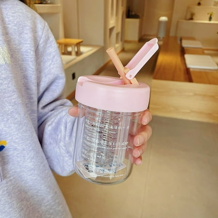 

dosili 280/550/750ml Cute Glass Water Bottle With Tea Infuser Filter Straw Kawaii Portable Juice Cold Drinks School Drinking Bottle Cup