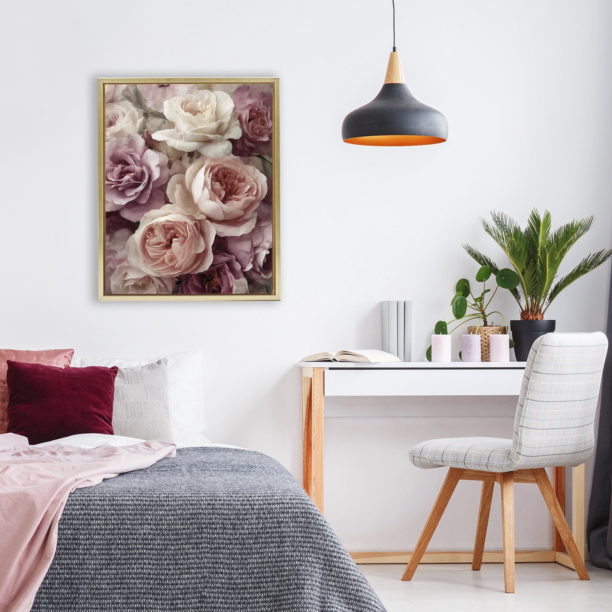 Stupell Industries Sweet Roses in Blush Pink Gold Framed Floater Canvas Wall Art, design by Franklyn Gregory