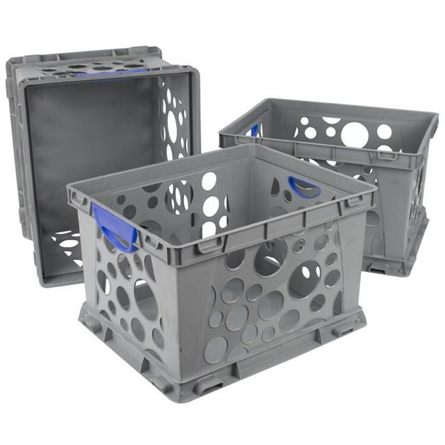 Storex 61791U03C Eco-Friendly Filing Crate with Comfort Handles, Blue - Pack of 3
