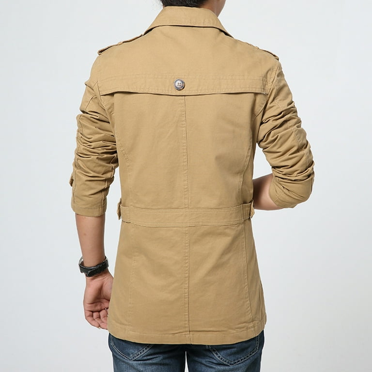 Jinda Men's 100% Cotton Trench Coat Notched Collar Single Jinda Men's 100% Cotton Trench Coat Notched Collar Single