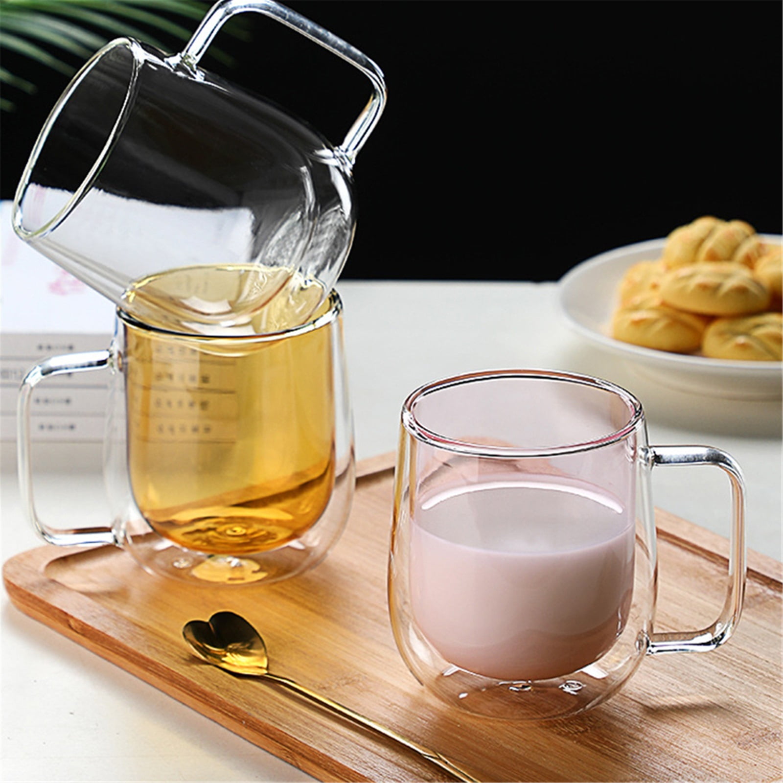 Double Walled Glass Coffee Mugs with Handle, 8.8 Oz Colored Borosilicate Glass Cups for Hot Cold Beverages, Cappuccino, Latte and Tea