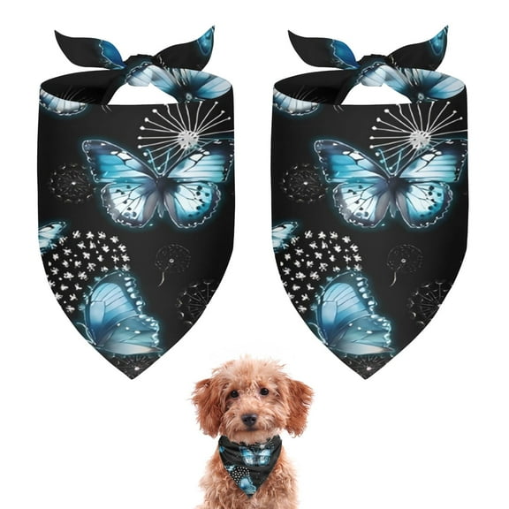 Dog Bandana 2 Pack,Black Blue Butterfly Dandelion Pattern Bandanas for Dogs,Cat Bandana,Small/ Large Dog Bandana 2 Size,Dog Bandanas