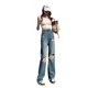 thumbnail image 5 of Vaqueros de pierna ancha rasgados de cintura alta para mujer, pantalones rectos holgados drapeados, pantalones de suelo ajustados, verano 2024, 5 of 5