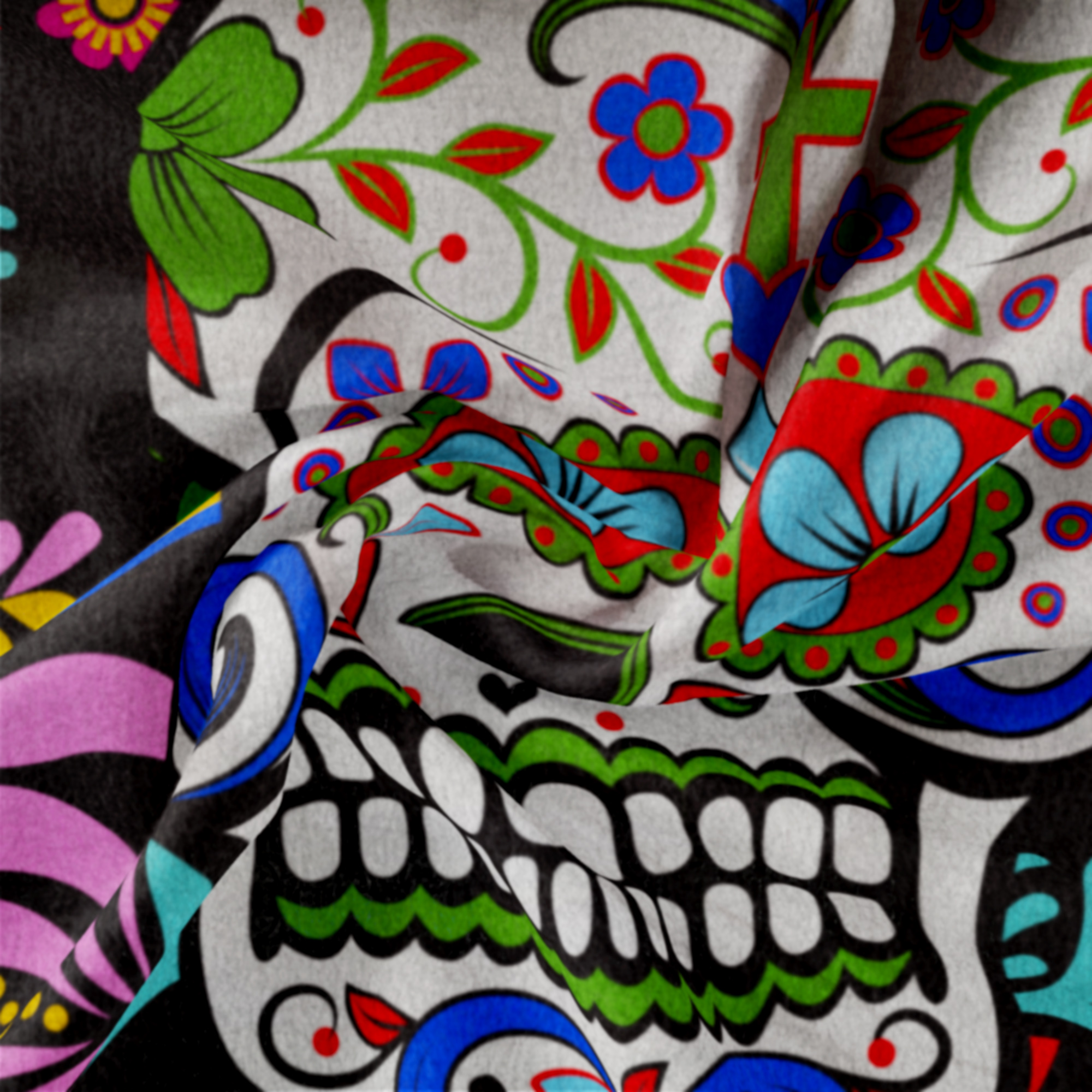 Mainstays 1.5 Yards 100% Polyester Brushed Fleece Tulum Skulls, Black, 60" Wide for Crafts