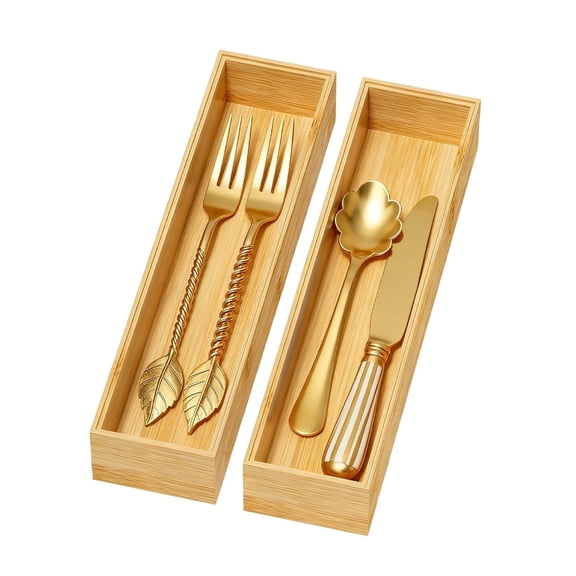 Bamboo Drawer Organizers - 12x3x2 Inch Stackable Cutlery Trays for Kitchen,Bathroom,and Office Storage,2 Pcs