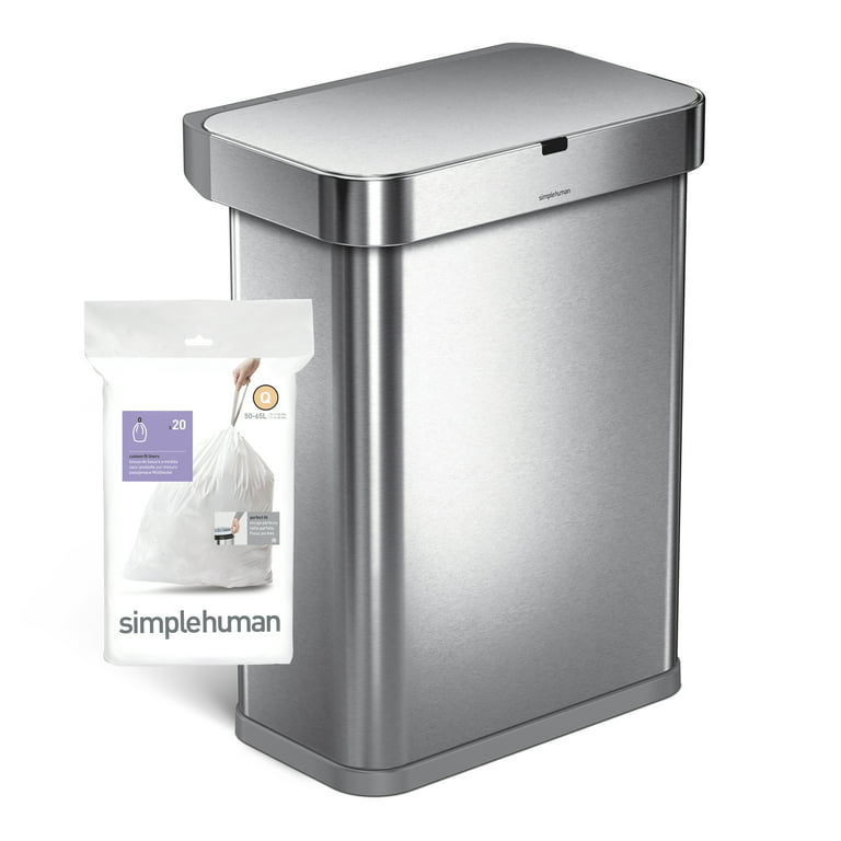 Compatible With Simplehuman Code P - Durable Custom Fit Plastic White Trash  Bags w/Drawstring, 50-60 Liter/ 13-16 Gallon Trash Cans - 2 Refill Rolls