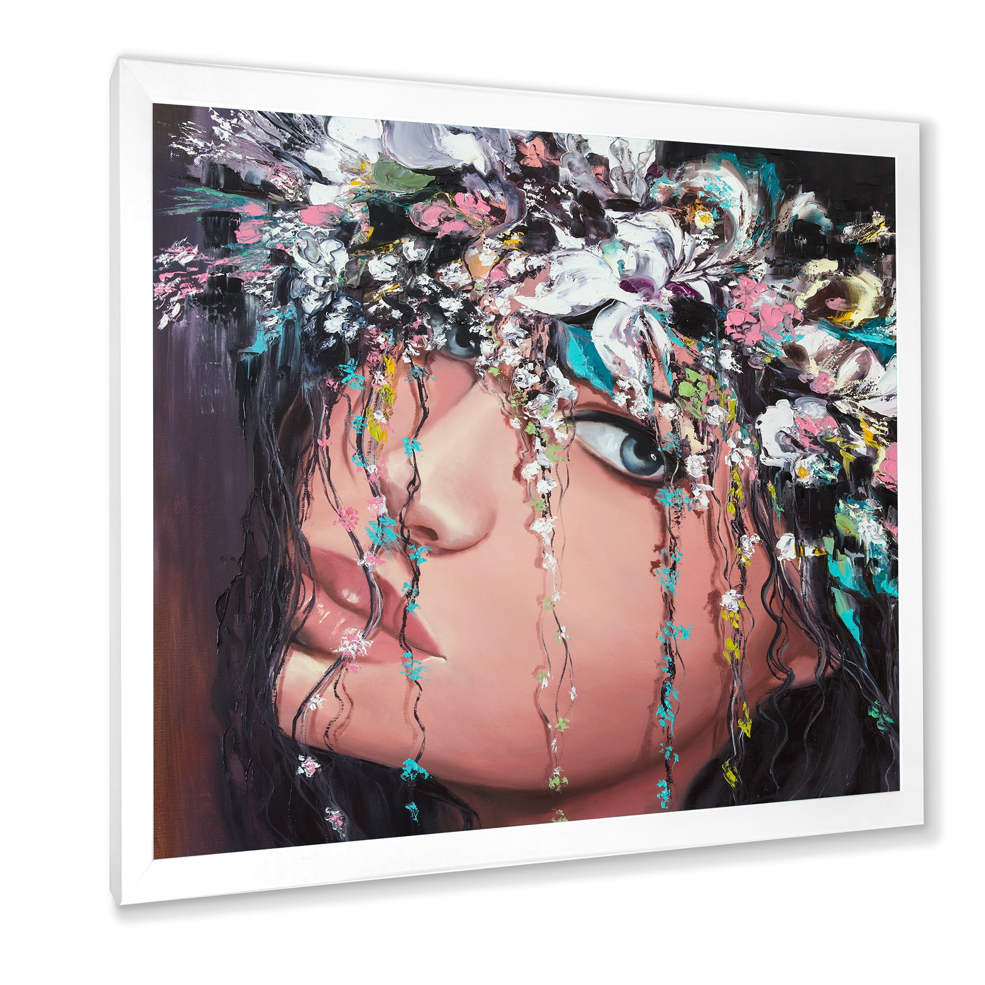 Designart 'Portrait Of A Young Woman With Flowers II' Modern Framed Art Print