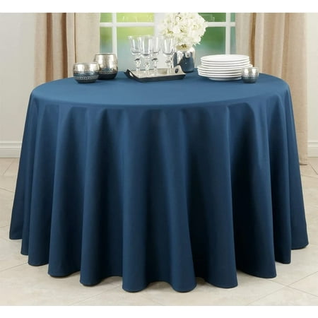 

Fennco Styles Classic Everyday Design Solid Color Tablecloth 90 Round - Navy Blue Table Cover for Home Décor Baquets Family Gathering and Special Occasion