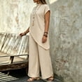 thumbnail image 6 of Women's 2 Piece Outfits Lounge Sets Women Spring And Summer Solid Color Irregular Tops Wide-Leg Pants Suit Beige L, 6 of 6