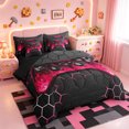 thumbnail image 2 of Manfei Neon Gamepad Bedding Twin Size,Modern Geometric Honeycomb Comforter Sets with Sheets,Red Black Bedding Sets Twin Size For Boys Kids,Super Cozy Bedroom Decor Reversible,7pcs, 2 of 8