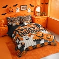 thumbnail image 2 of Homewish Happy Halloween Themed 7-Piece Twin Bedding,Plaid Pumpkin Ghost Pattern Bedding Comforter Set,Black Reversible, 2 of 8