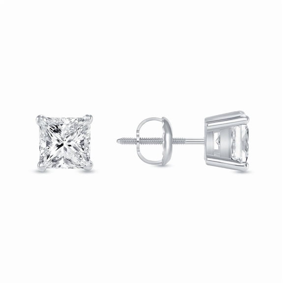 1 Ct E/VVS Princess Lab Created Grown Diamond Real 14K White Gold Earrings Studs