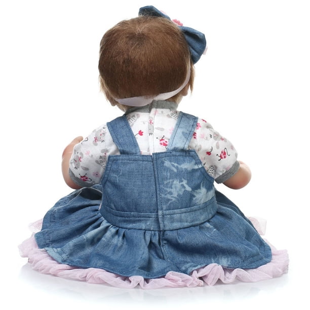 Muñeco Reborn de juguete suave de 42cm, muñecas de simulación realistas, pelo castaño, ojos azules