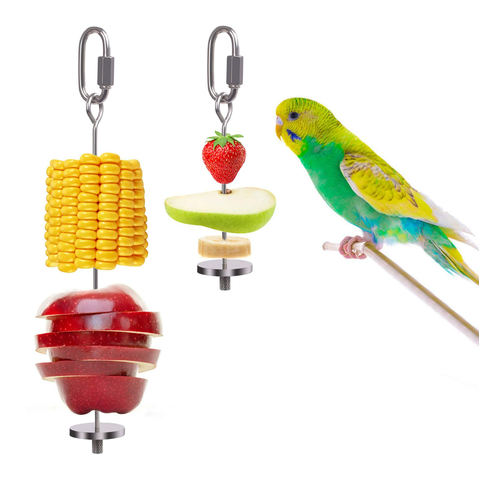 QBLEEV Bird Food Holder, Bird Feeders, Stainless Steel Parrot Fruit Vegetable Stick Holder