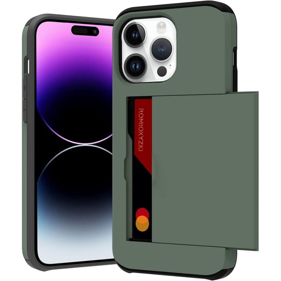 for iPhone 14 Pro Case with Card Holder,for iPhone 14 Pro Wallet Case Anti-Scratch Dual Layer Hidden Pocket Case Shockproof Cover Compatible with iPhone 14 Pro 5G-Green