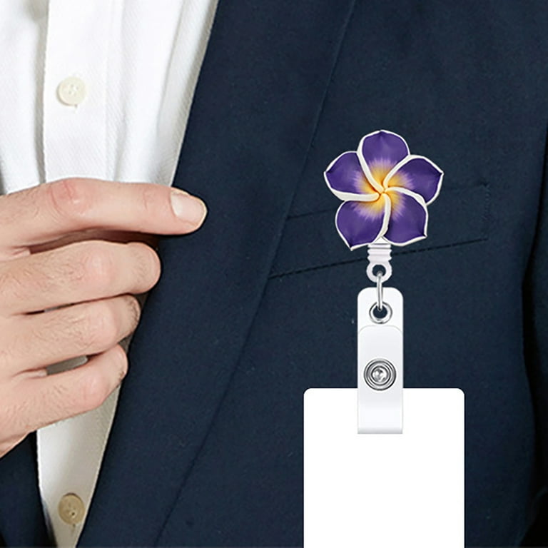 Badge Reel 3D Handcrafted Plumeria Shape Elegant Retractable Flower Badge Clip Office Supplies Multi-Color Plastic