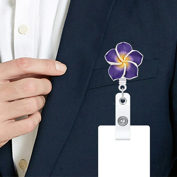 Dream Lifestyle Badge Reel 3D Handcrafted Plumeria Shape Elegant Retractable Flower Badge Clip Office Supplies