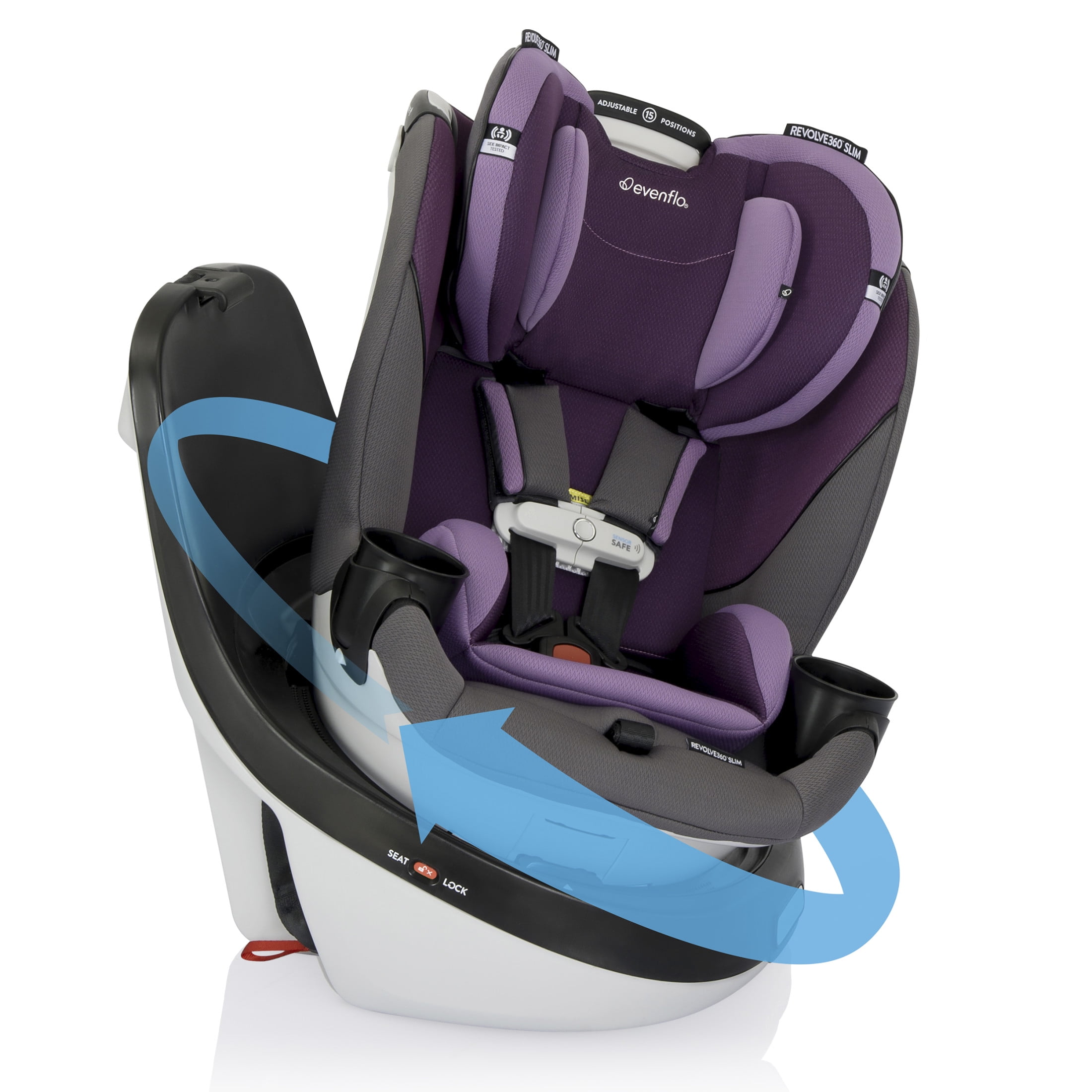 evenflo 360 car seat safety ratings Revolve360 Slim 2-in-1 Rotational Convertible with Quick Clean Cover Overnight & Weekend aligning with child safety How to Turn Graco Battery:Dual