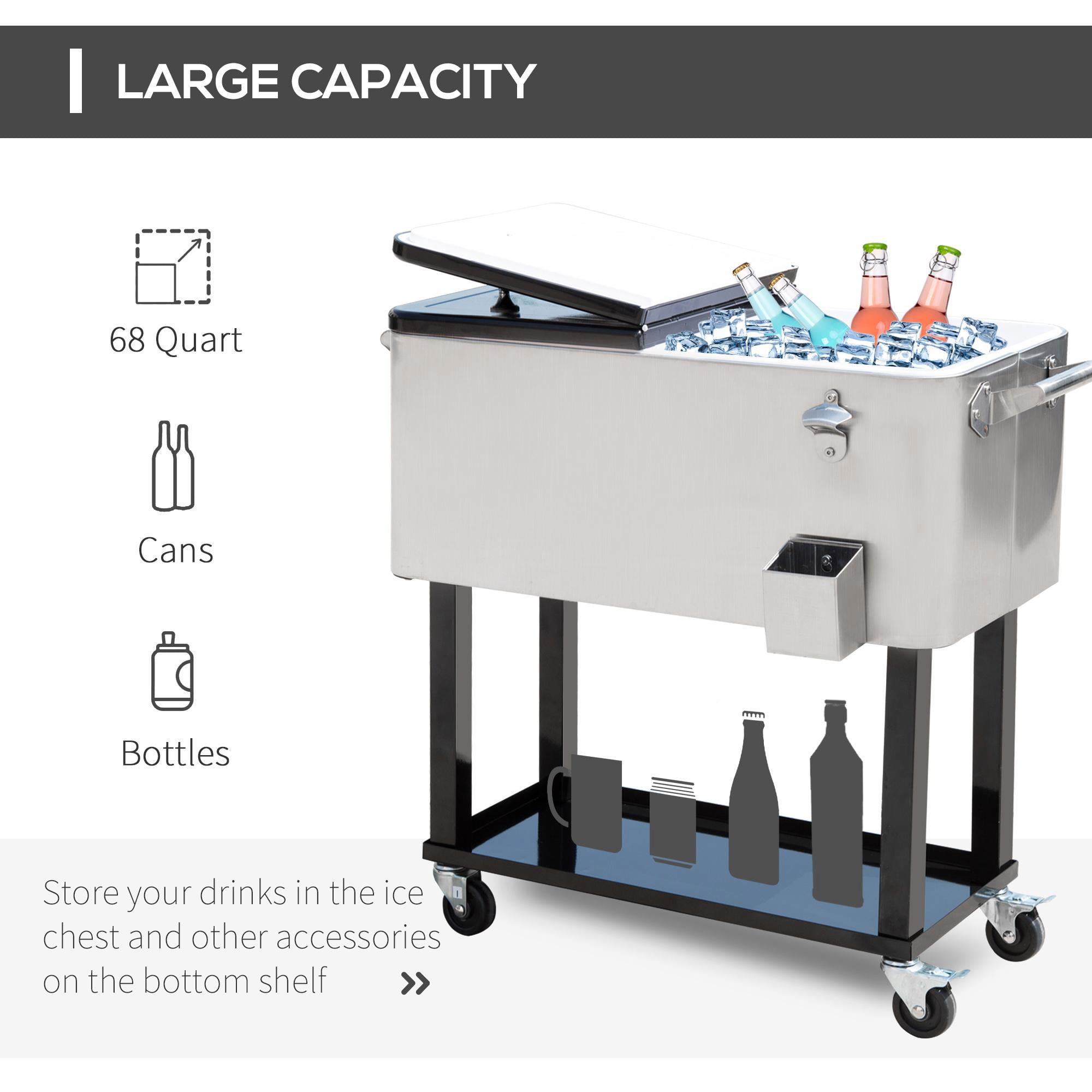 YYAo 80 QT Cooler Ice Chest with Rolling Cooling Bins and Stand Up, Insulated Cooler for Party, Silver