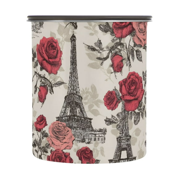 Eiffel Tower Rose Flowers Airtight Coffee Bean Canister 30oz Food Storage Containers with Lids For Gournd, Tea, Sugar, Flour, Rice, Cereal, Candy Cookie Jar