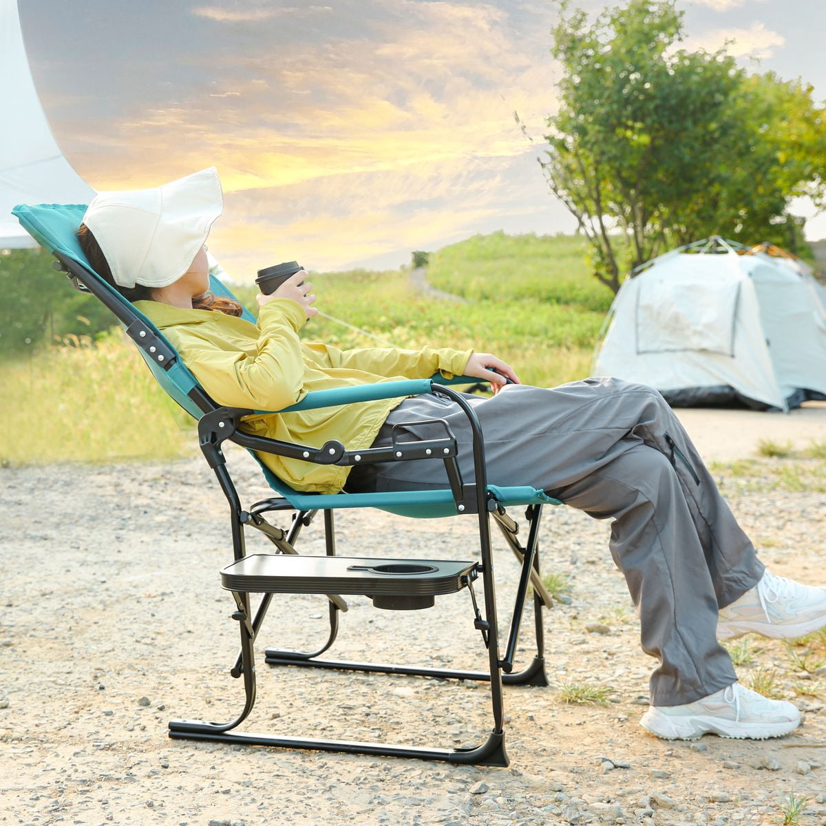 Sailvan Heavy Duty Camping Directors Chair, Oversized Folding Chair with Side Table & Pocket for Beach Picnic Fishing, Blue