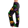 thumbnail image 2 of Halloween Pajama Pants for Women, Neon Splatter Pumpkin & Spiderweb Print Wide Leg Lounge Bottoms with Drawstring Waist, Soft Breathable Sleep Trousers, 1 Pair Light Green M, 2 of 5