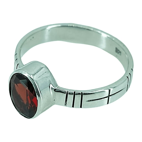 Navya Craft Garnet Oval 925 Sterling Silver Handmade Statement Gemstone Women Ring Size 7.0