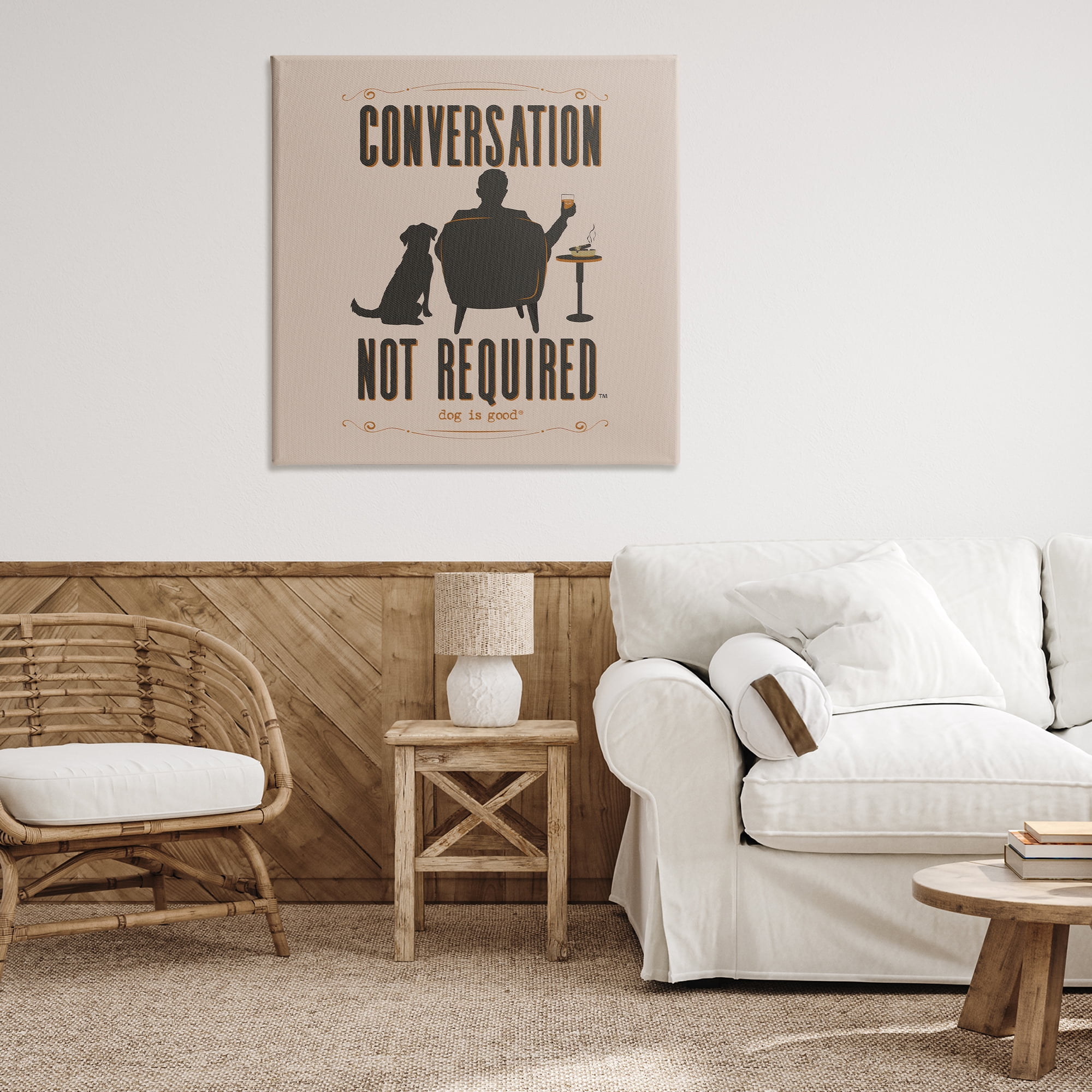 Stupell Industries No Conversation Dog Humor Animals Painting Wrapped Canvas Art Print Wall Art, 36 x 36