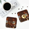 thumbnail image 4 of Picia Log Cabin Inside Printed Leather Coasters for Drinks, 4" Drink Coasters Set of 4 for Tabletop Protection, Handmade Luxurious Home Décor and Housewarming Gift -Square, 4 of 6