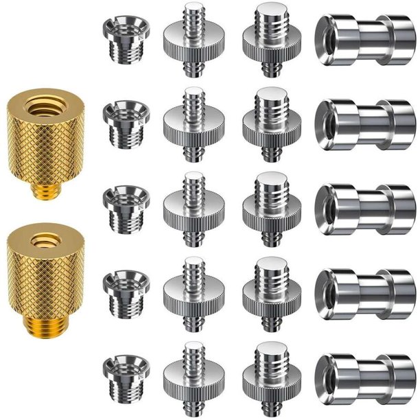 Paquete de 22 tornillos roscados de 1/4" a 3/8" cabeza de trípode Tornillos de cabeza esférica de 1/4" a 1/4" con herrajes de acero inoxidable para tornillos de cámara, trípode, monopié, etc. Kuyhfg Bienvenido a Kuyhfg