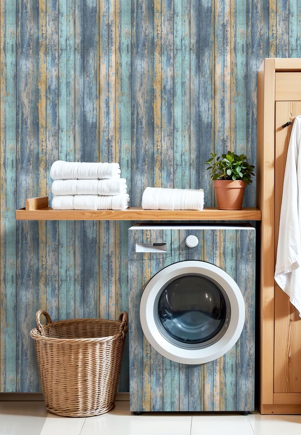 Vintage Peel and Stick Wallpaper Rustic Weathered Wood Plank Texture Blue Beige Tones Wall Mural 17.7in x 9.8ft Self Adhesive Removable Wall Paper Renter Friendly Wallpaper for Bedroom Cabinets