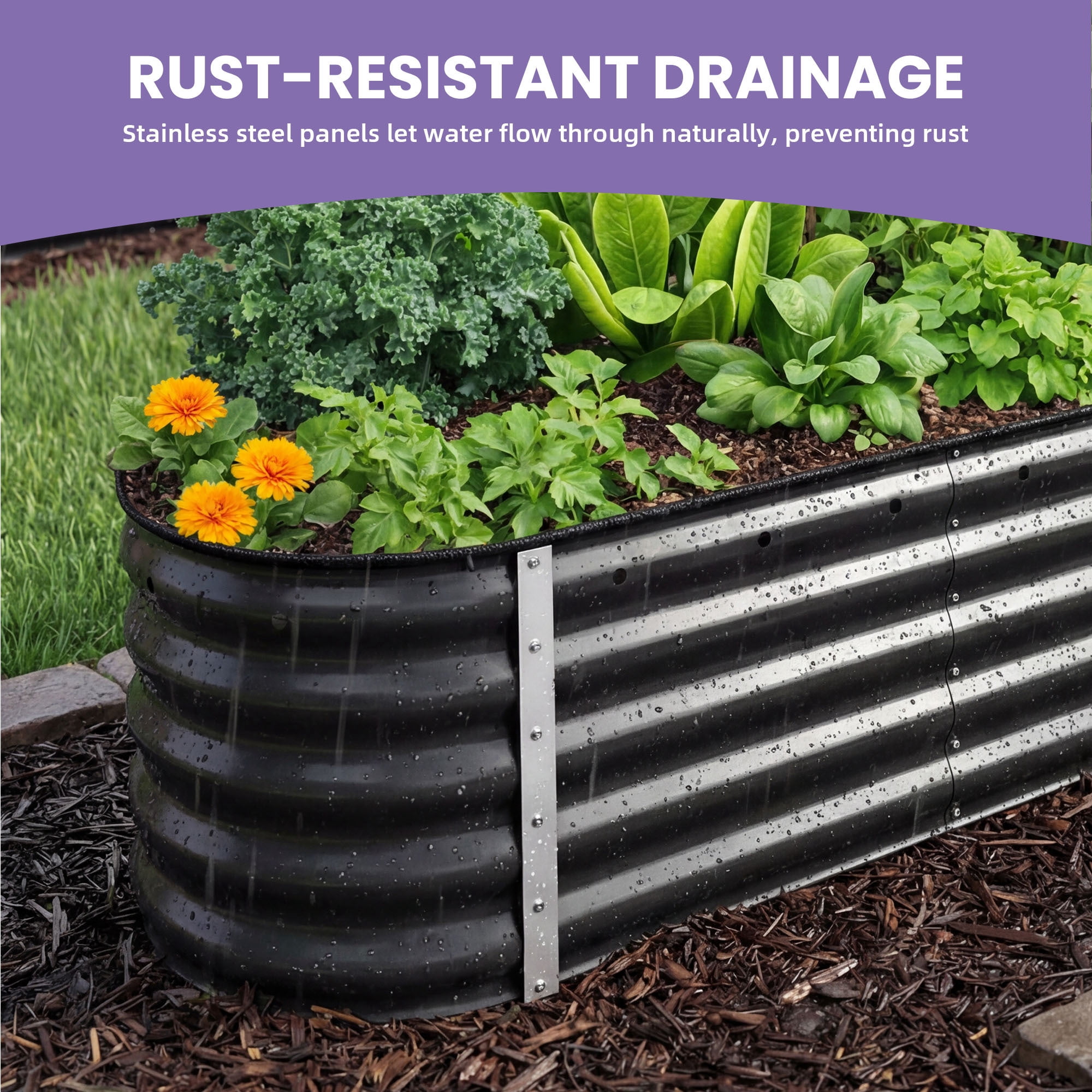 Uforic 8x2x1.5ft 17" Tall 9 in 1 Large Galvanized Metal Raised Garden Bed Kit, Black Outdoor Above Ground Planter Box with Gloves and Safety Accessories for Vegetables Flowers Plants
