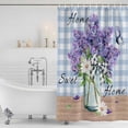 thumbnail image 2 of Polyester Fabric Purple Lavender Shower Curtain, Spring Daisy Butterfly Plants Watercolor Blue Waterproof Bathtub Curtain Bathroom Decor Set with Hooks 60 x 72 Inches, 2 of 6