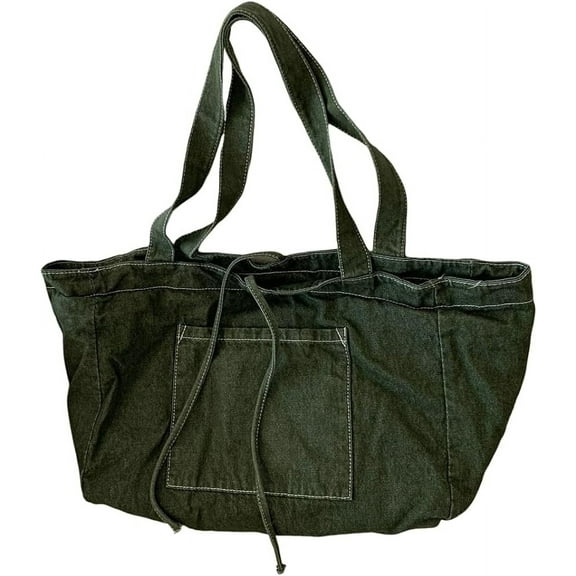 Kukuzhu Canvas Shoulder Bag Women Denim Large Designer Tote Bag Casual Shopping Handbag Purse