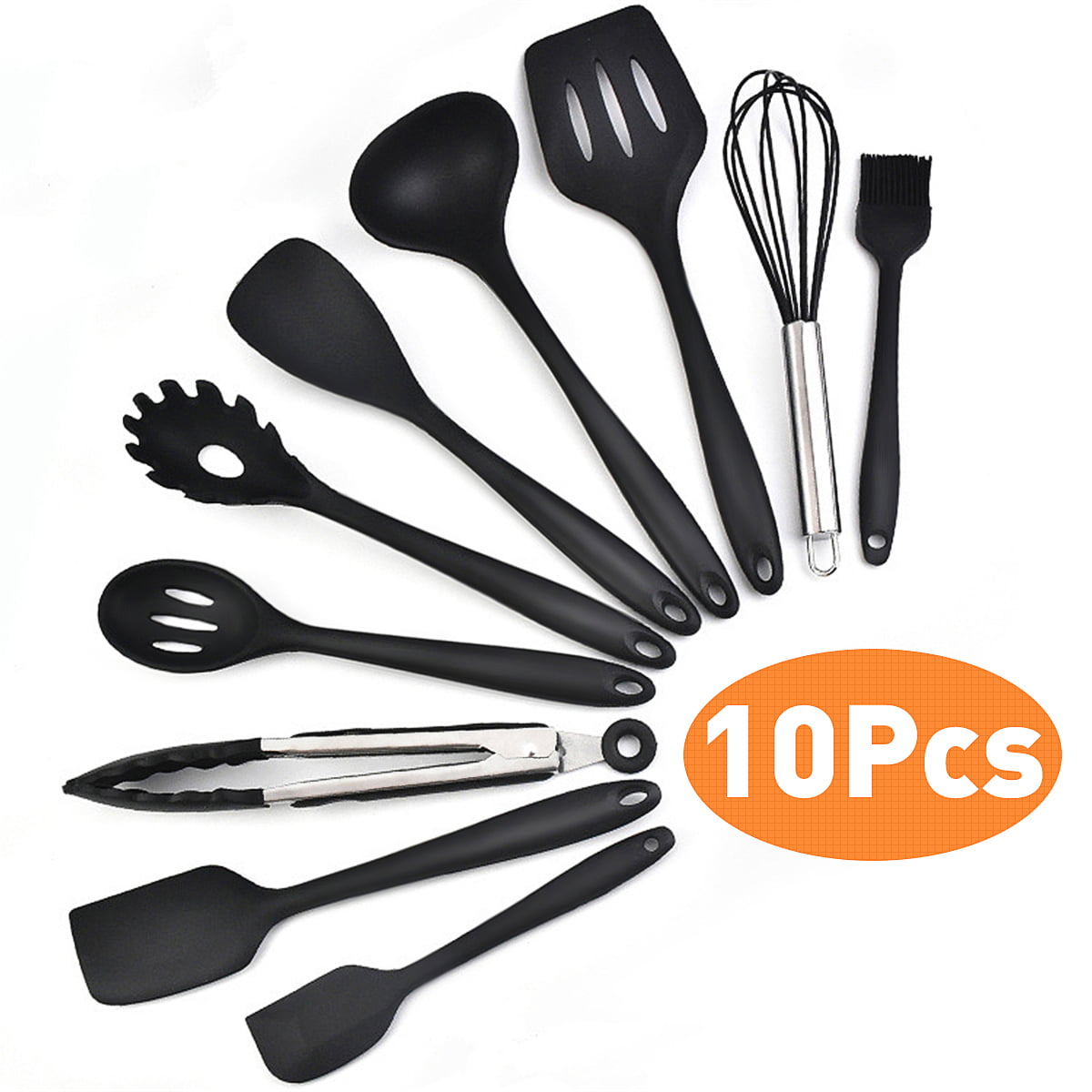 10PCS of ZT_YIMO Silicone Cooking Utensils Set Kitchen Utensile Grey/with Holder Premium Kitchen Gadget with Bamboo/Wooden Handle Cooking Tool Set for Nonstick Cookware