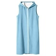 thumbnail image 6 of Women’s Solid Color Hooded Fleece Vest Sleeveless Mid Length Tunic with Side Slits Relaxed Fit Zip Up Lightweight Fall Winter Casual Sweatshirt with Pockets,Light Blue,XXL, 6 of 6