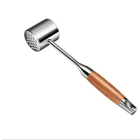 

Meat Tenderizer Tool - Meat Mallet Hammer 304 Stainless Steel - Heavy Meat Pounder Dual Sided with Wood Handle for Tenderizing Flattening Beef Chicken Pork