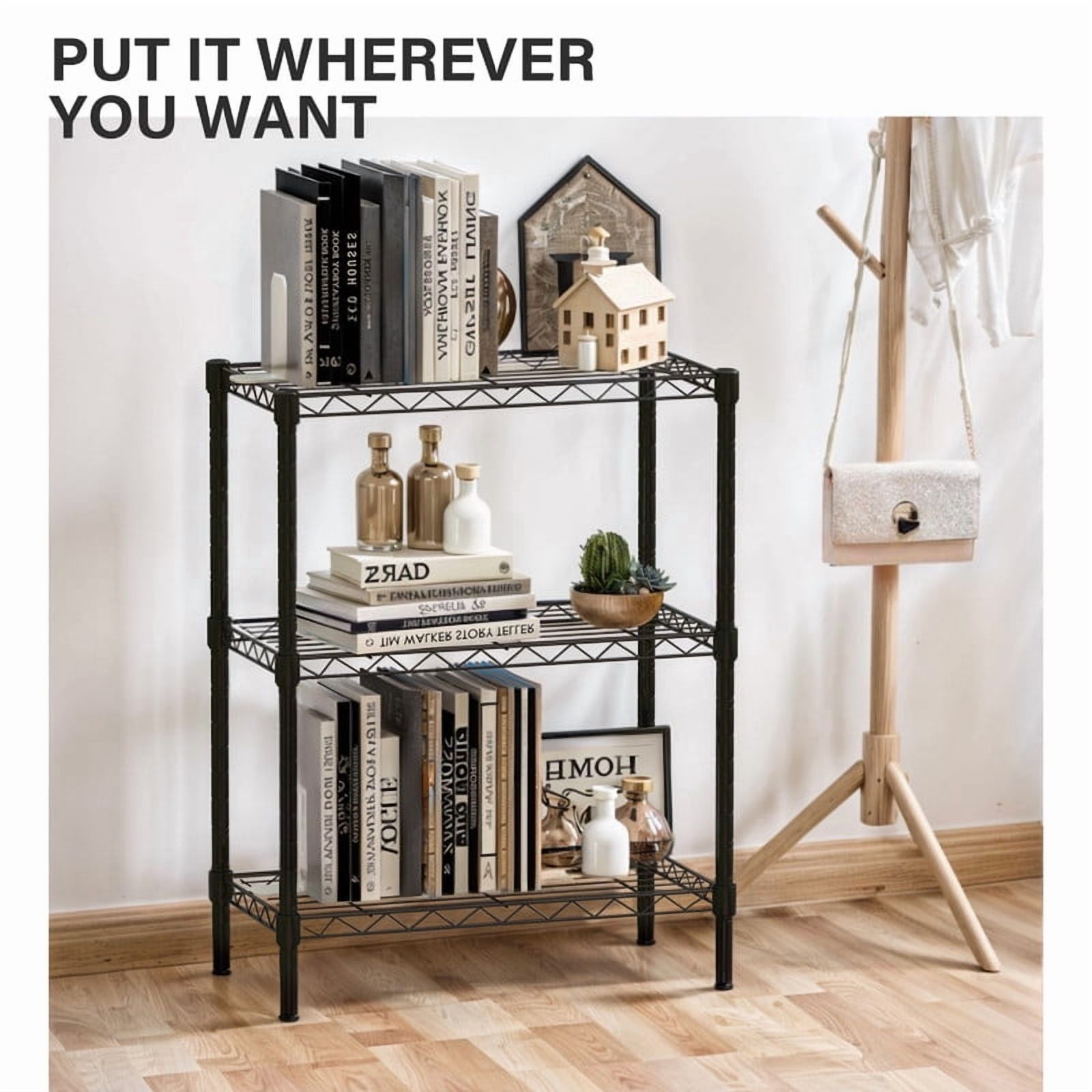 3-Tier Shelving Unit, Heavy Duty Metal Wide Storage, Adjustable Standing Wire Rack Storage Shelf for Kitchen, Pantry, Garage, Laundry, 13.8" D x 23.6" W x 30" H