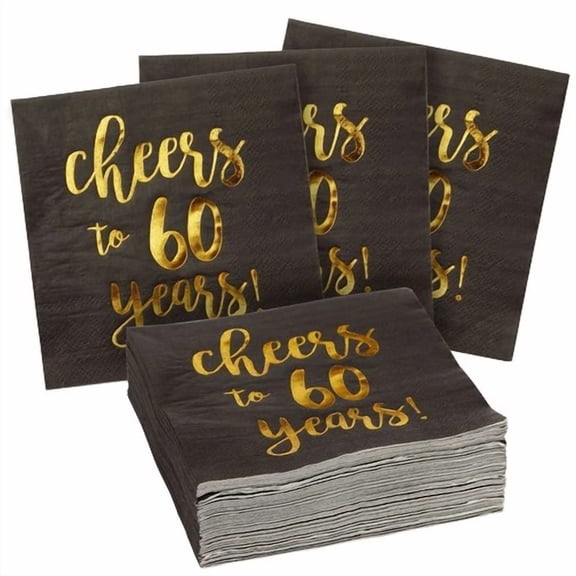 50 Pack Cheers To 60 Years Napkins For 60Th Birthday, 3-Ply, 5 X 5 In