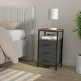 thumbnail image 2 of Nightstand with Charging Station, 27.6 Inch Bedside Table with Fabric Drawers, End Table with USB Ports and Outlets, Night Stand for Bedroom,Rustic Brown and Black, 2 of 18