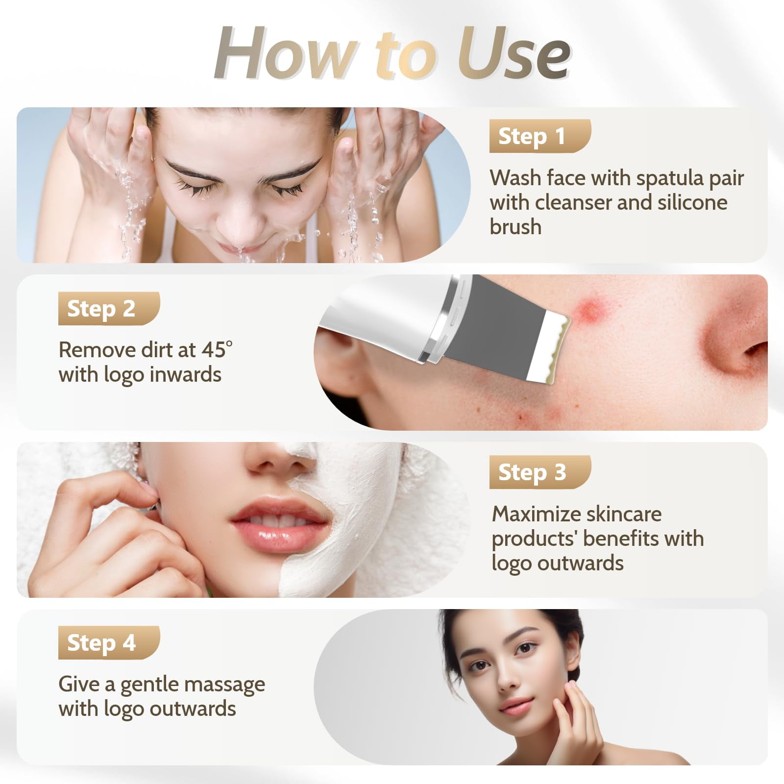 Ultrasonic Skin Scrubber Face Spatula Pore Cleaner 4 Modes Blackhead Remover