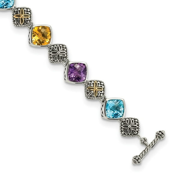 Auriga 925 Sterling Silver and Gold Multi Gemstone Bracelet 8.25 inch for Women(L- 8.25inch, W- 10mm)