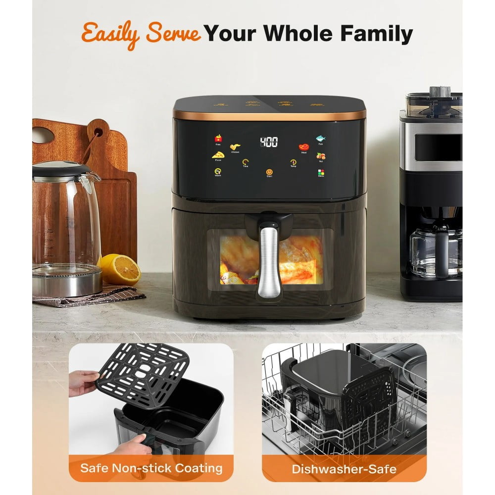 8.45QT Air Fryer with 6 Food Preset, LED Digital Touch Screen, Roast, Reheat, Dehydrate, Bake, Steam, 360° Hot Air, 85% Less Oil Healthy Cooker for Family Size