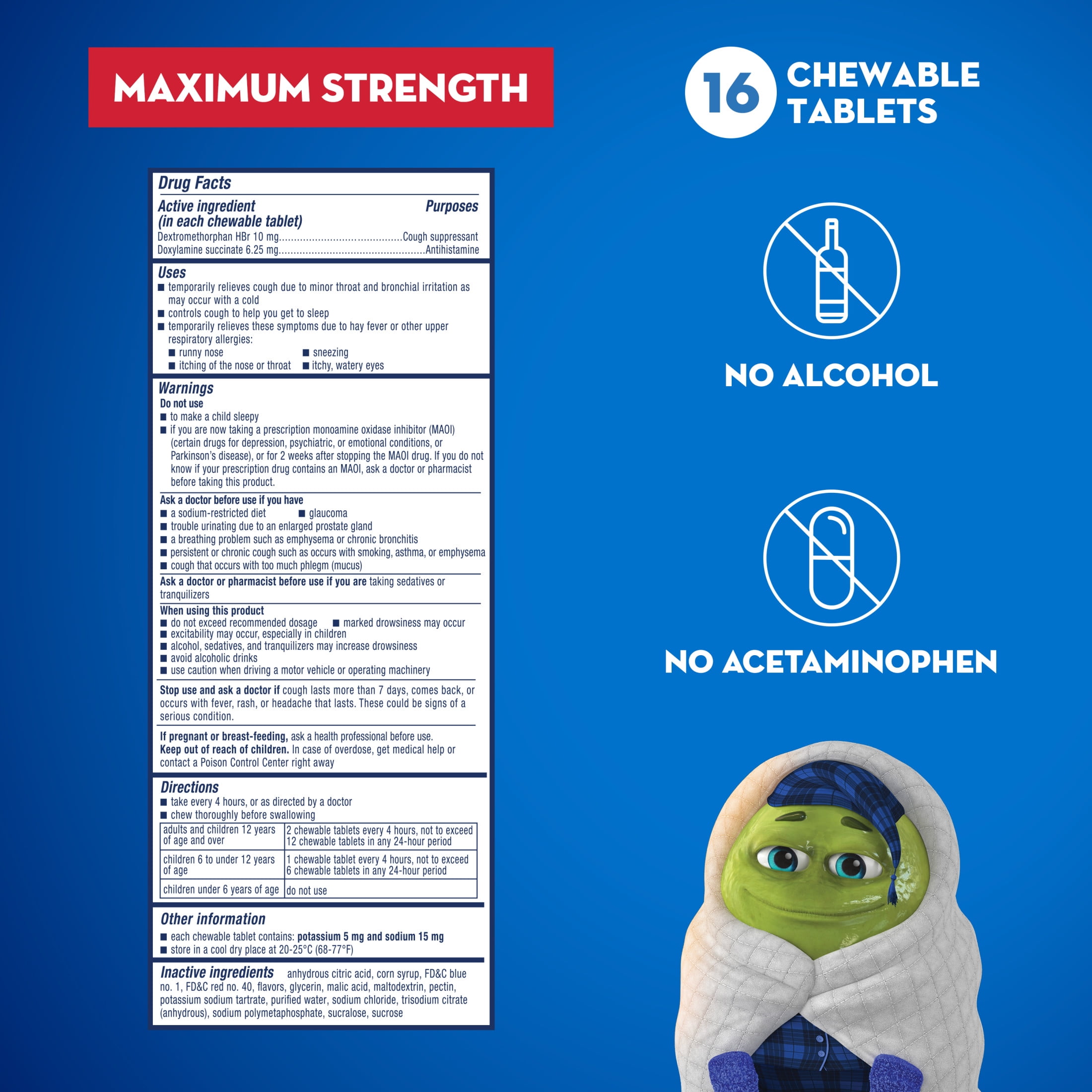 Mucinex Children's Nighttime Mighty Chews Cough Relief chewable tablets, Mixed Berry Flavor, 16 Count