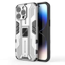 Feishell Hybrid Armor Rugged Case for iPhone 16 Pro Max,Support Magnetic Car Mount,Military Grade Drop Protection Hidden Kickstand Rugged Non-Slip Durable Phone Case for iPhone 16 Pro Max,Silver