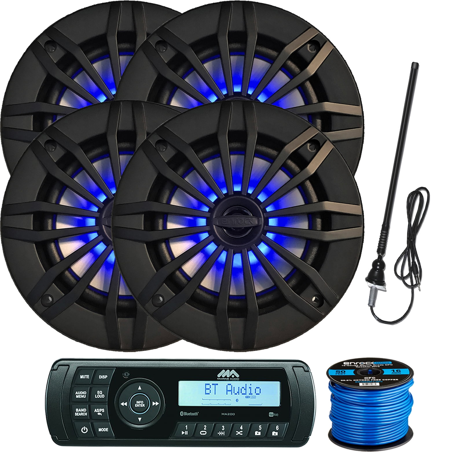 Jensen Marine Audio MA200 AM/FM/USB/Bluetooth Waterproof Stereo, 4 x