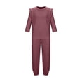 thumbnail image 4 of BRGZLK Kids Girls Clothes Stylish Lightweight Solid Color Round Neck Ruffled Sleeve Long Sleeve Tops and Elastic Waist Long Pants with Pockets Loungewear 2 Piece Outfits Wine 10-11 Years, 4 of 5