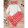 thumbnail image 4 of 2023 Newborn Baby Girls Valentines Clothes Set Long Sleeve Print Jumpsuit+ Heart Leopard Print Flare Pants+ Headband (Red Heart, 12-18 Months), 4 of 9
