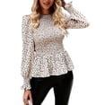 thumbnail image 1 of Blusa informal acampanada con detalle plisado y puños fruncidos, talla XL, blusa blanca con mangas abullonadas, 1 of 7