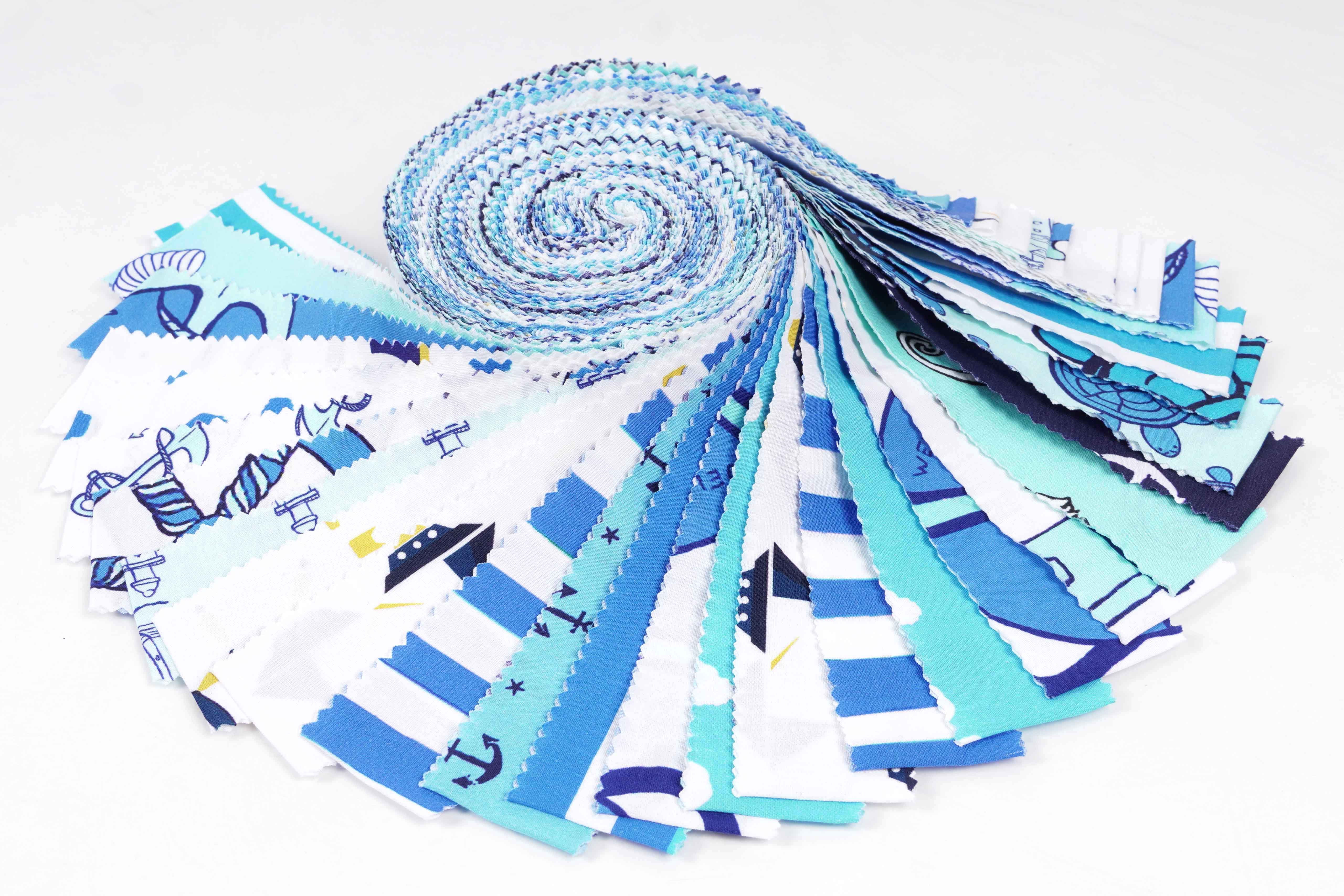 Soimoi 40Pcs Nautical Print Precut Fabrics Strips Roll Up 1.5 inches Cotton Jelly Rolls For Quilting - Medium Blue